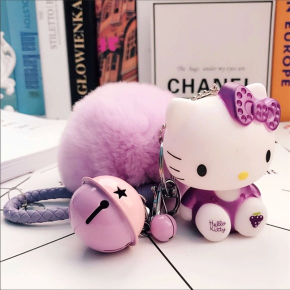 Jillerellas Castle Handbags - Hello Kitty Fur Keychain Lavender New With Tags